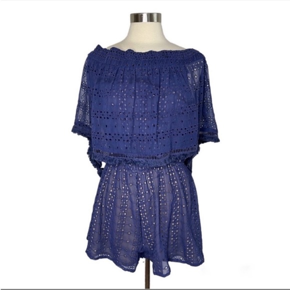 RANNA GIL Blue Eyelet Lace Romper size MP - Picture 2 of 7